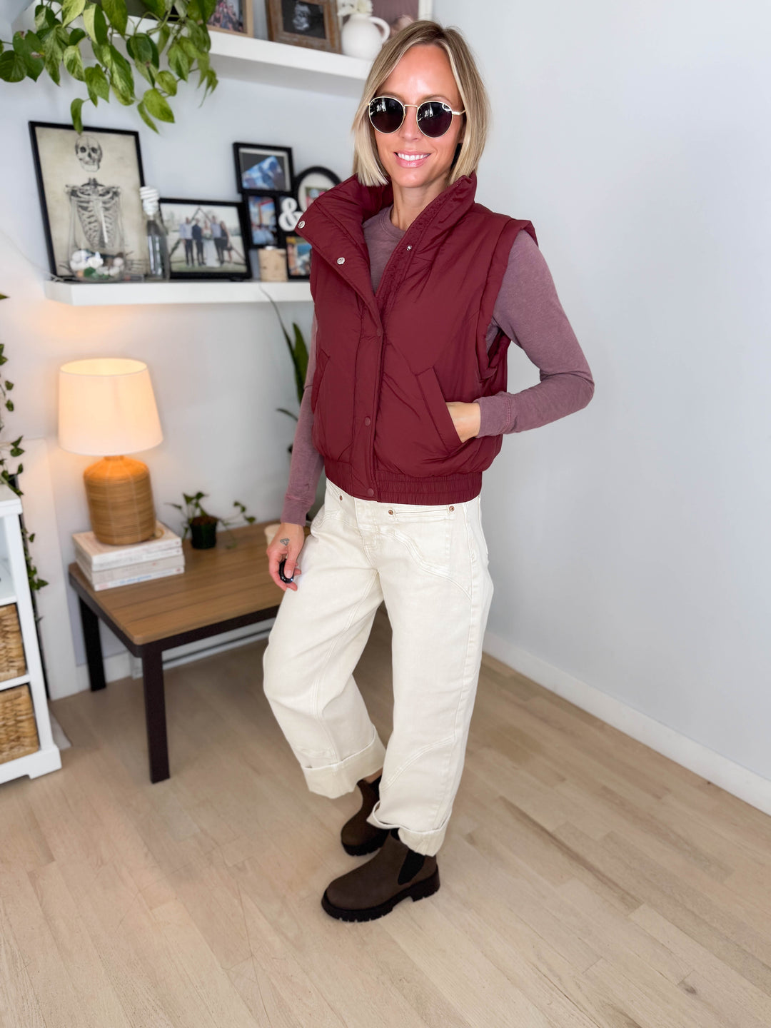 Eclipse Mock Neck Puffer Vest- RED