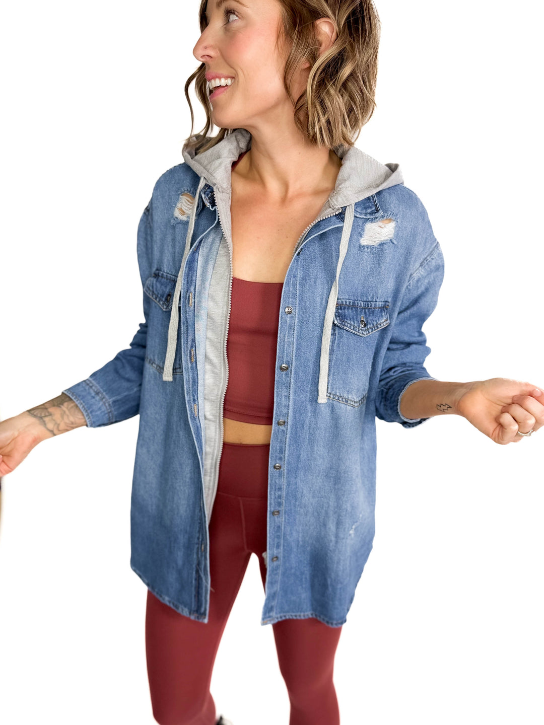 RISEN Girlfriend Hoodie Jean Jacket- MEDIUM WASH