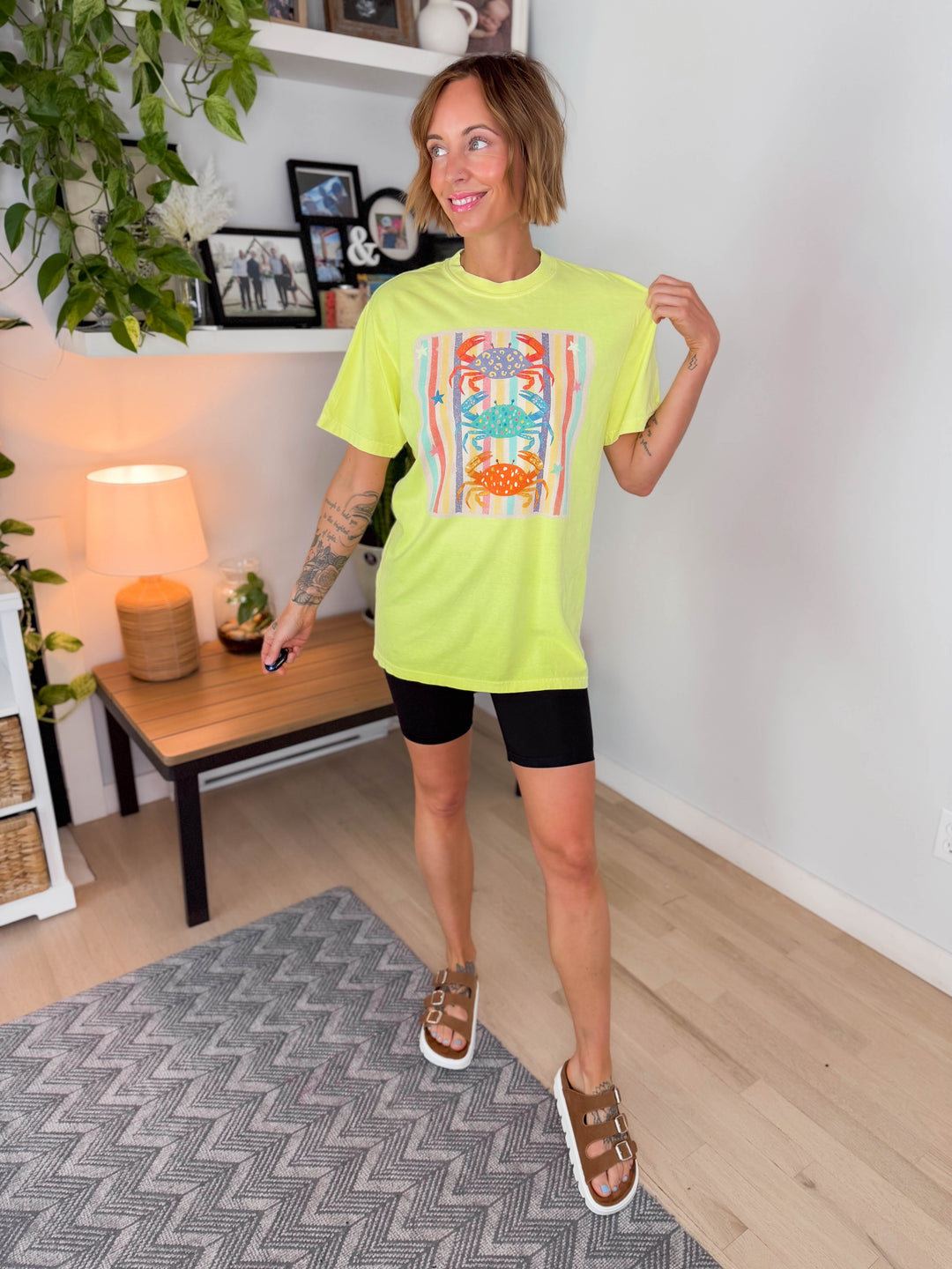 Crabby Graphic Tee- NEON LIME