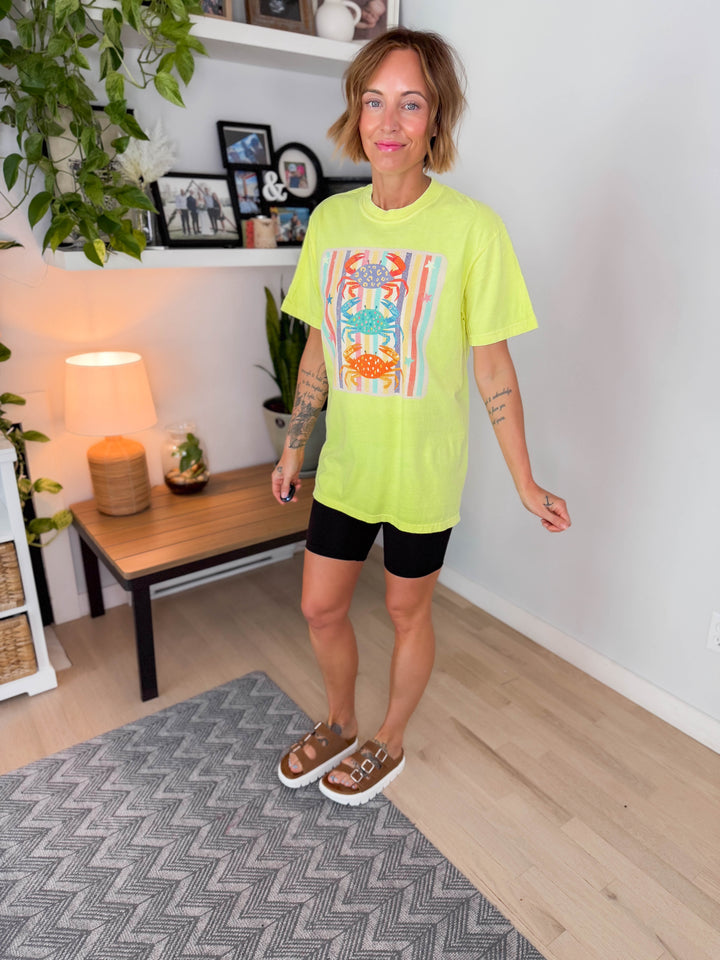 Crabby Graphic Tee- NEON LIME