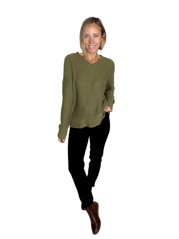 Vienna V-Neck Sweater- OLIVE-FINAL SALE