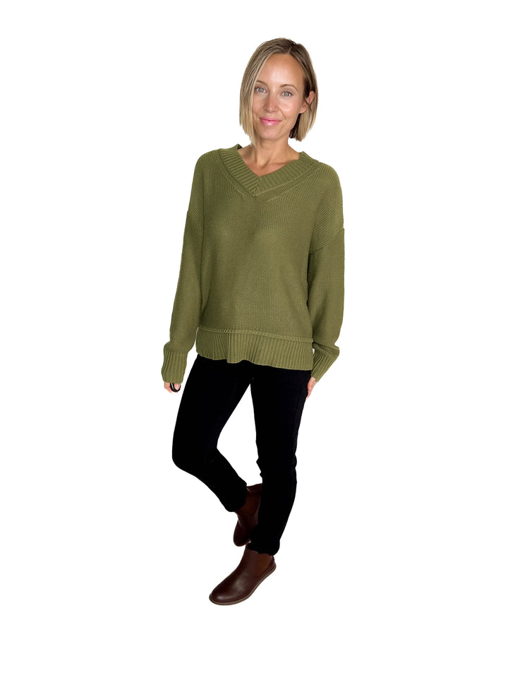 Vienna V-Neck Sweater- OLIVE-FINAL SALE