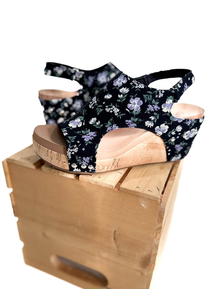 CORKYS Carley Comfort Wedge Sandal- BLACK FLORAL-FINAL SALE *10*