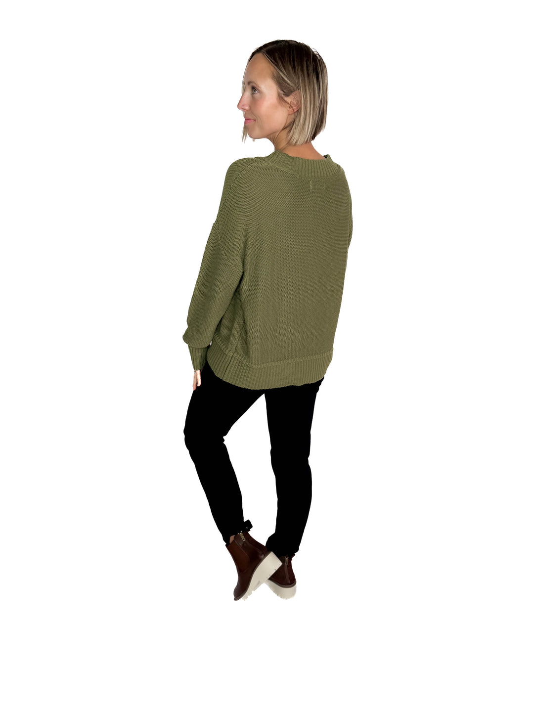 Vienna V-Neck Sweater- OLIVE-FINAL SALE