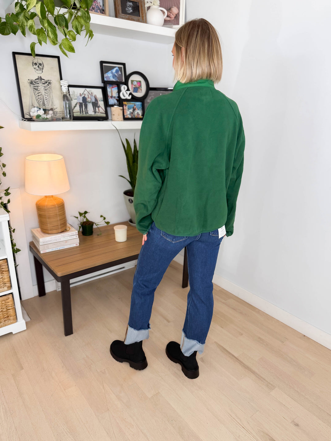 Janelle Snap Button Fleece Jacket- DARK GREEN