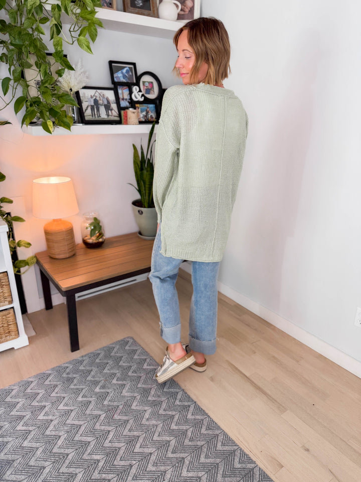Nessa Button Down Cable Knit Cardigan- SAGE