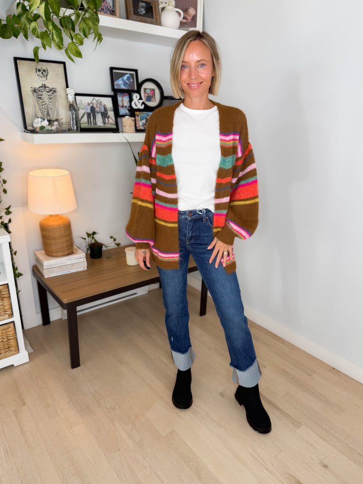 Sagara Sunset Carnival Stripe Cardigan- MOCHA LATTE
