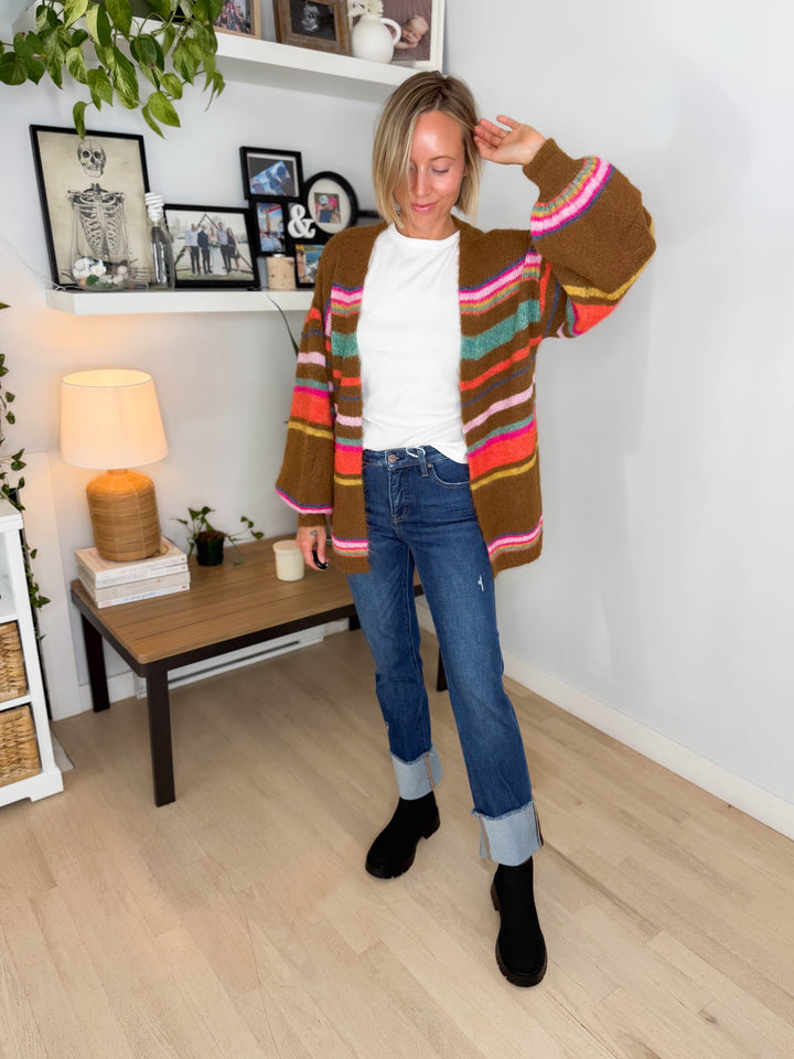 Sagara Sunset Carnival Stripe Cardigan- MOCHA LATTE