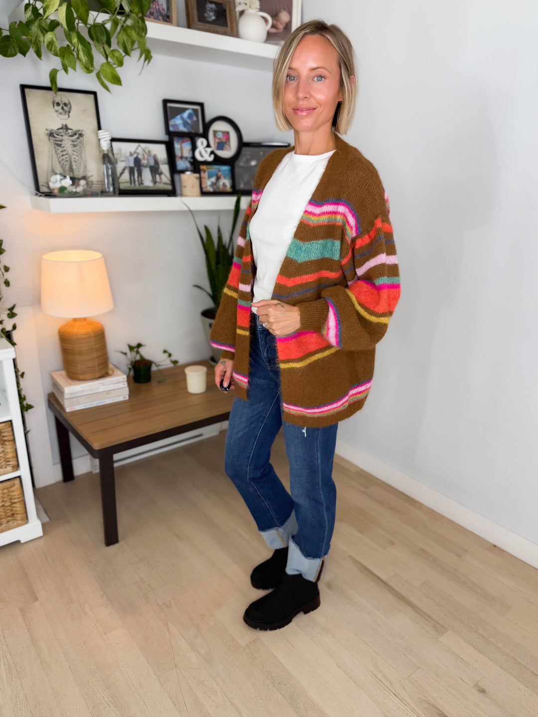 Sagara Sunset Carnival Stripe Cardigan- MOCHA LATTE