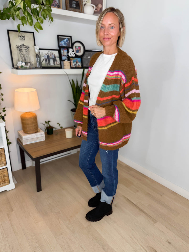 Sagara Sunset Carnival Stripe Cardigan- MOCHA LATTE
