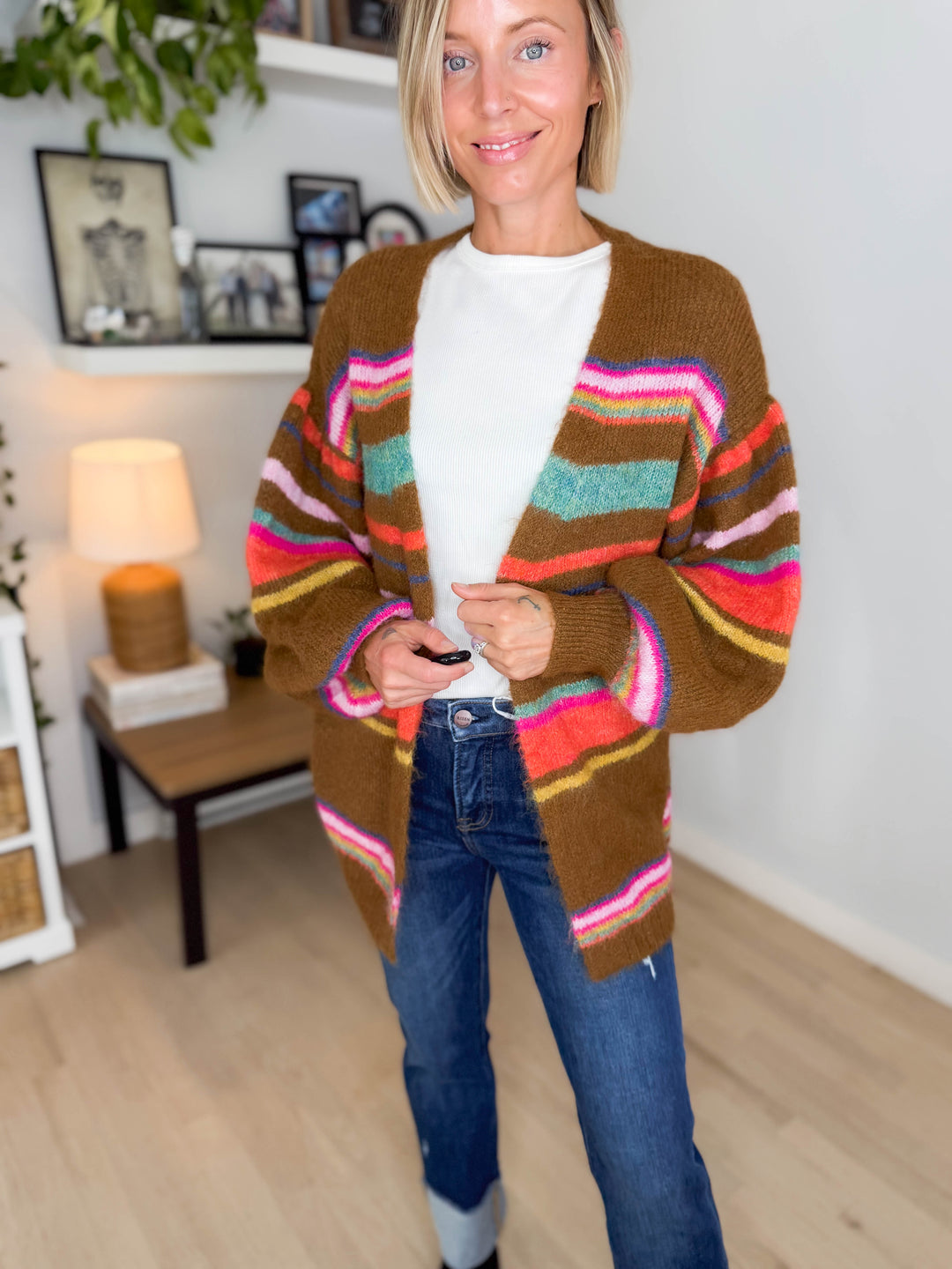 Sagara Sunset Carnival Stripe Cardigan- MOCHA LATTE