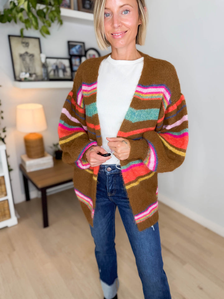 Sagara Sunset Carnival Stripe Cardigan- MOCHA LATTE