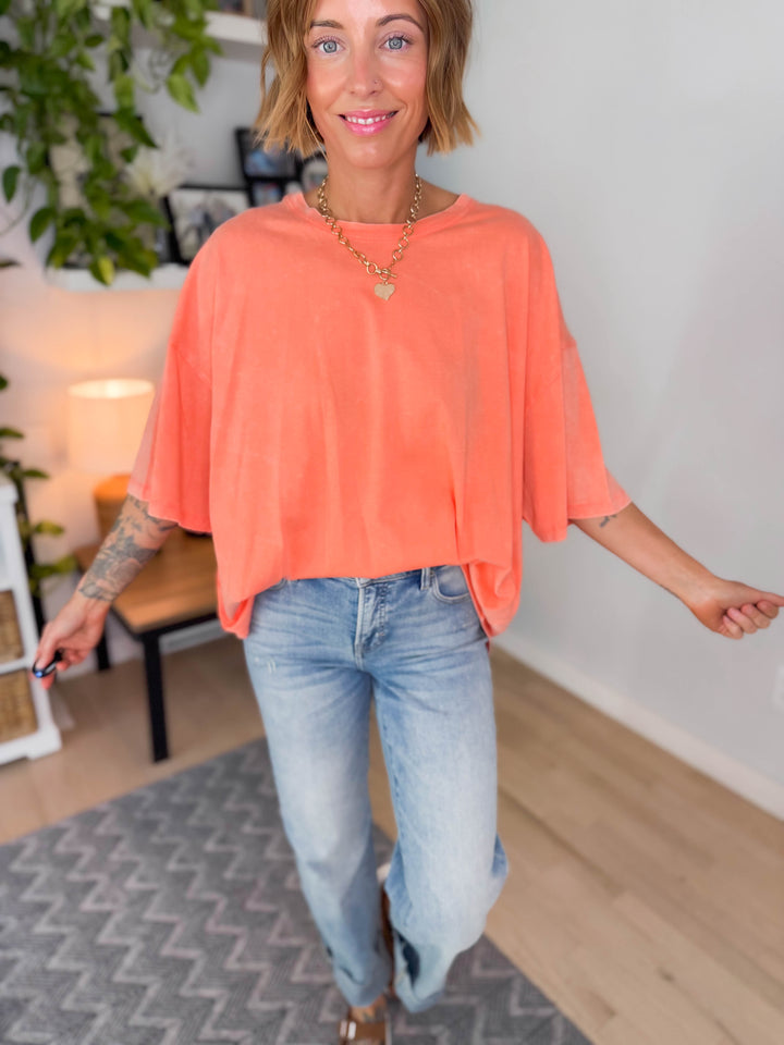 Tracy Oversized Cotton Tee- CORAL