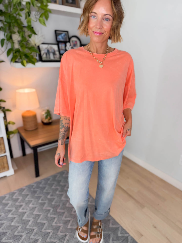 Tracy Oversized Cotton Tee- CORAL