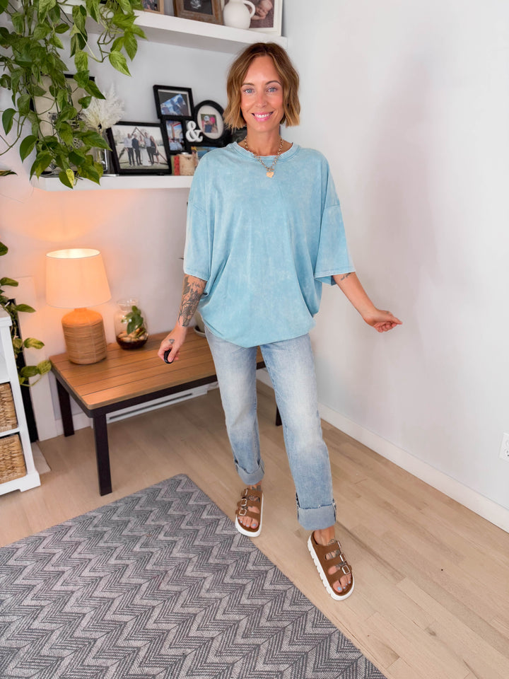 Tracy Oversized Cotton Tee- DUSTY TEAL