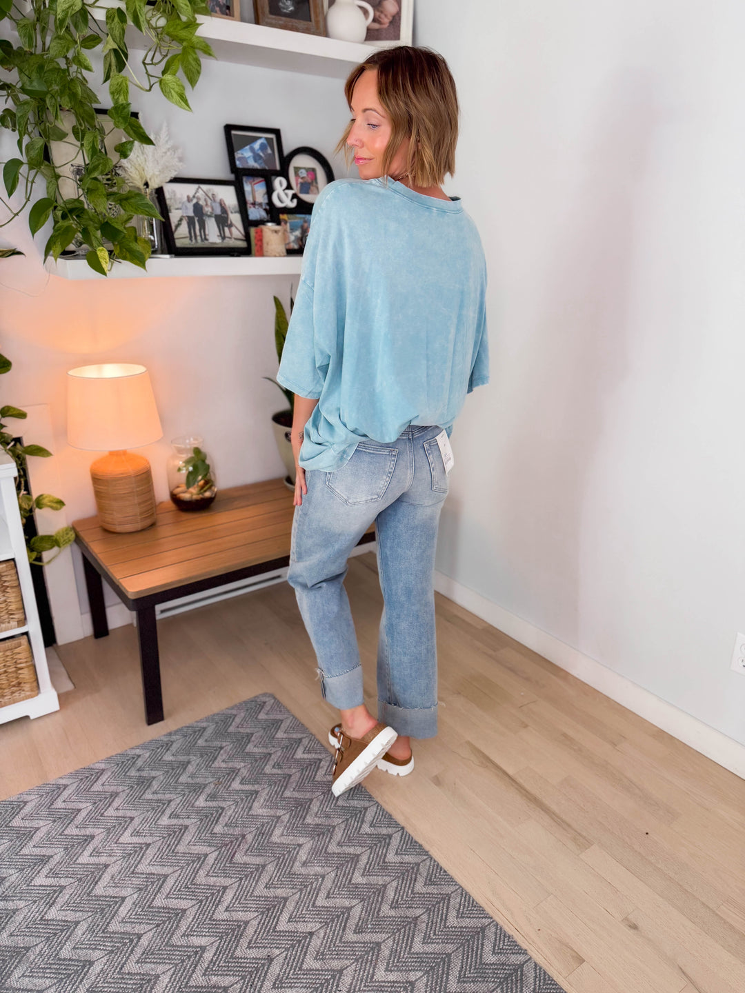 Tracy Oversized Cotton Tee- DUSTY TEAL