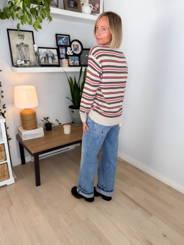 Lacelle Striped Sweater- OATMEAL