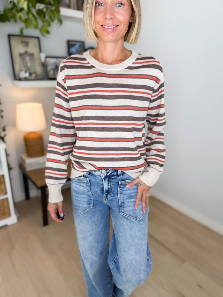 Lacelle Striped Sweater- OATMEAL
