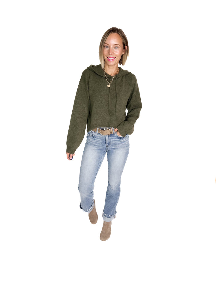 ONLY Rue Knit Hooded Sweater- OLIVE