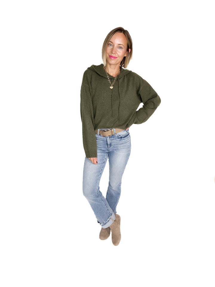 ONLY Rue Knit Hooded Sweater- OLIVE