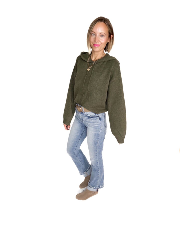 ONLY Rue Knit Hooded Sweater- OLIVE