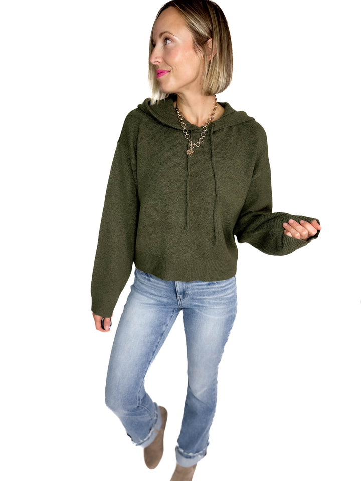 ONLY Rue Knit Hooded Sweater- OLIVE