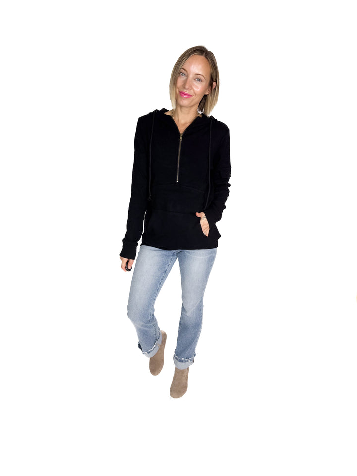 MICHELLE MAE Pixie 1/2 Zip Hoodie- BLACK