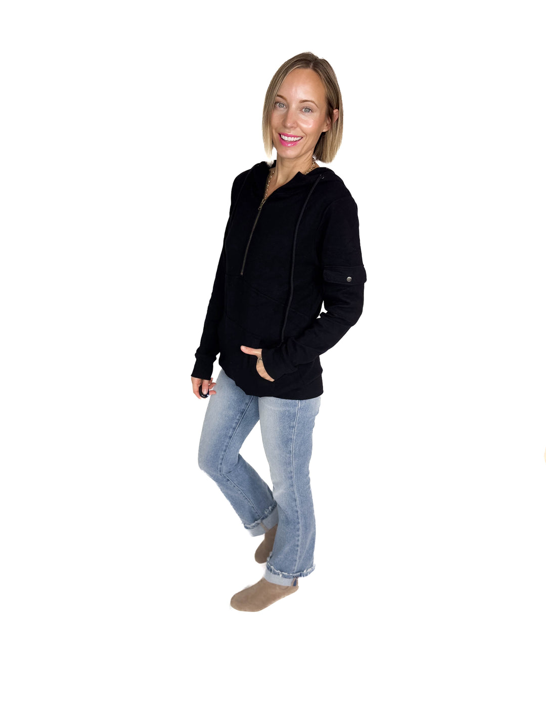 MICHELLE MAE Pixie 1/2 Zip Hoodie- BLACK