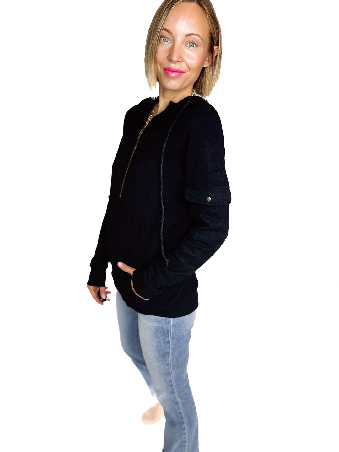 MICHELLE MAE Pixie 1/2 Zip Hoodie- BLACK