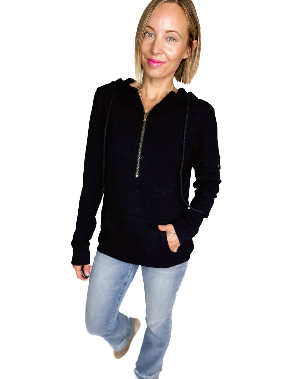MICHELLE MAE Pixie 1/2 Zip Hoodie- BLACK