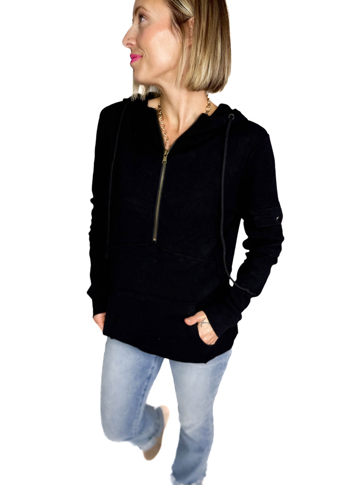 MICHELLE MAE Pixie 1/2 Zip Hoodie- BLACK