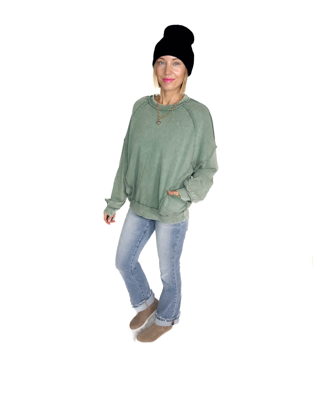 Forage Washed Pocket Pullover- JUNIPER GREEN