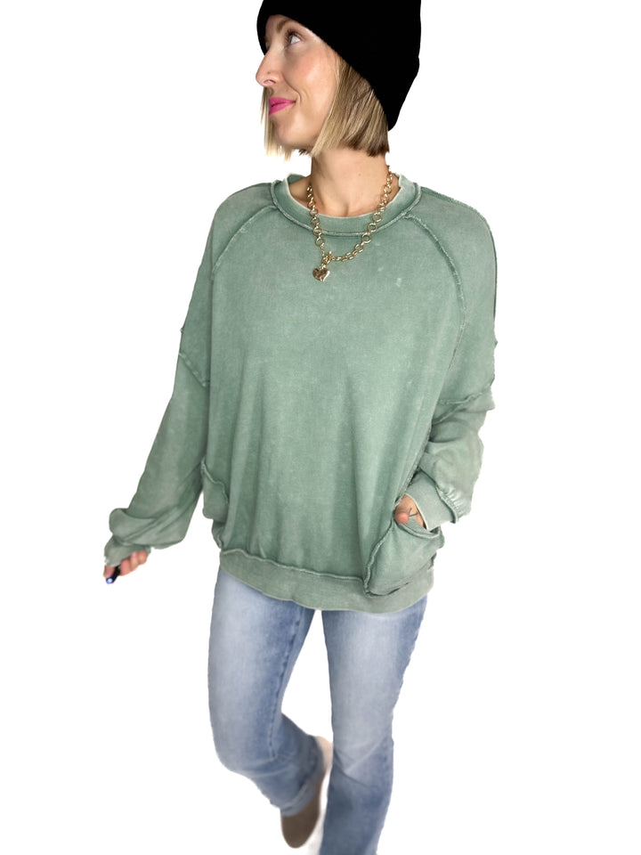 Forage Washed Pocket Pullover- JUNIPER GREEN