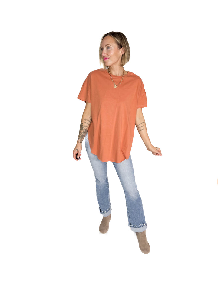 Joey Washed Cotton Boyfriend Tee- RUST