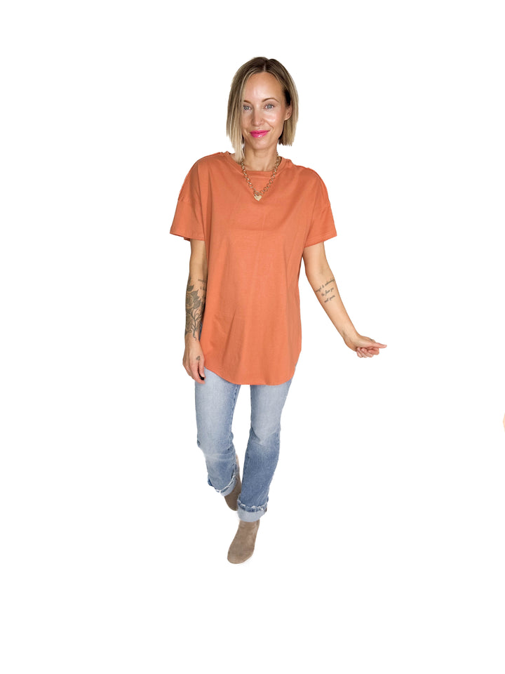 Joey Washed Cotton Boyfriend Tee- RUST