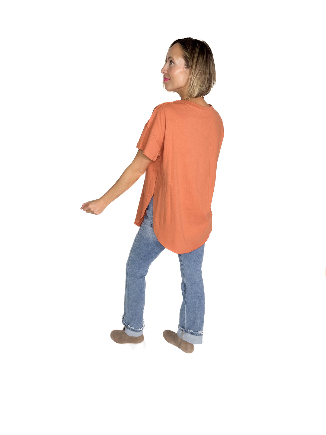 Joey Washed Cotton Boyfriend Tee- RUST