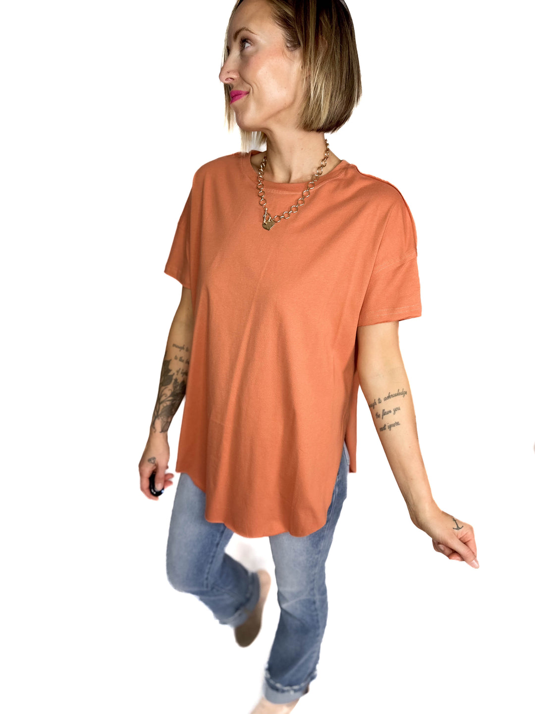 Joey Washed Cotton Boyfriend Tee- RUST