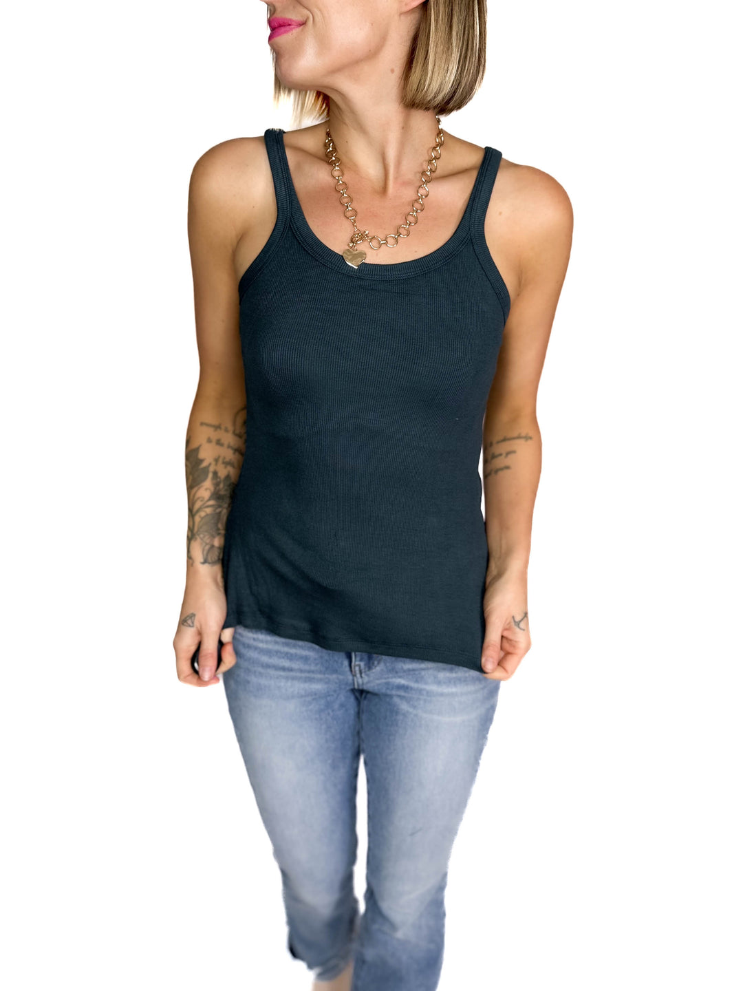 Salish Ribbed Basic Tank- DARK TEAL