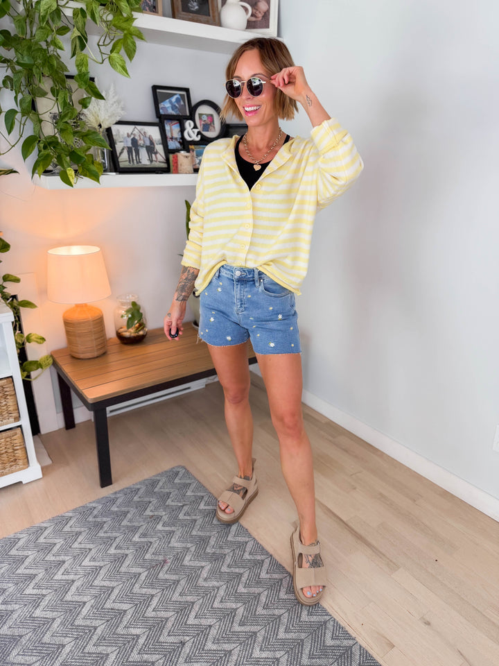 Ciela Stripe Cardigan- LIGHT YELLOW