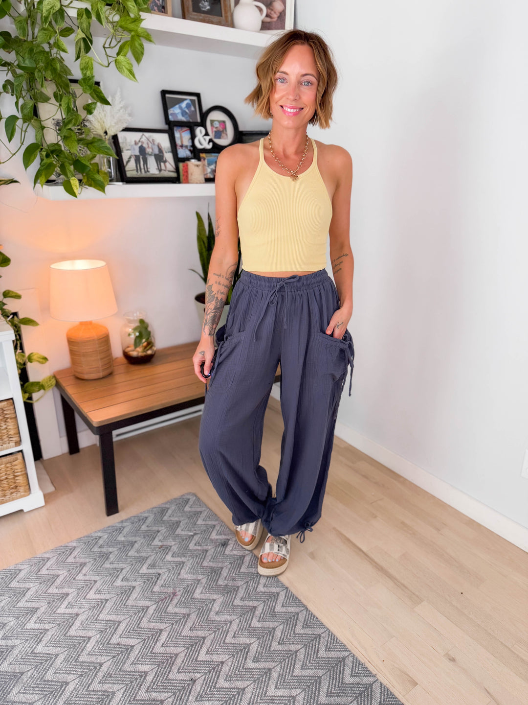 Faira Cotton Gauze Jogger Pant- CHARCOAL