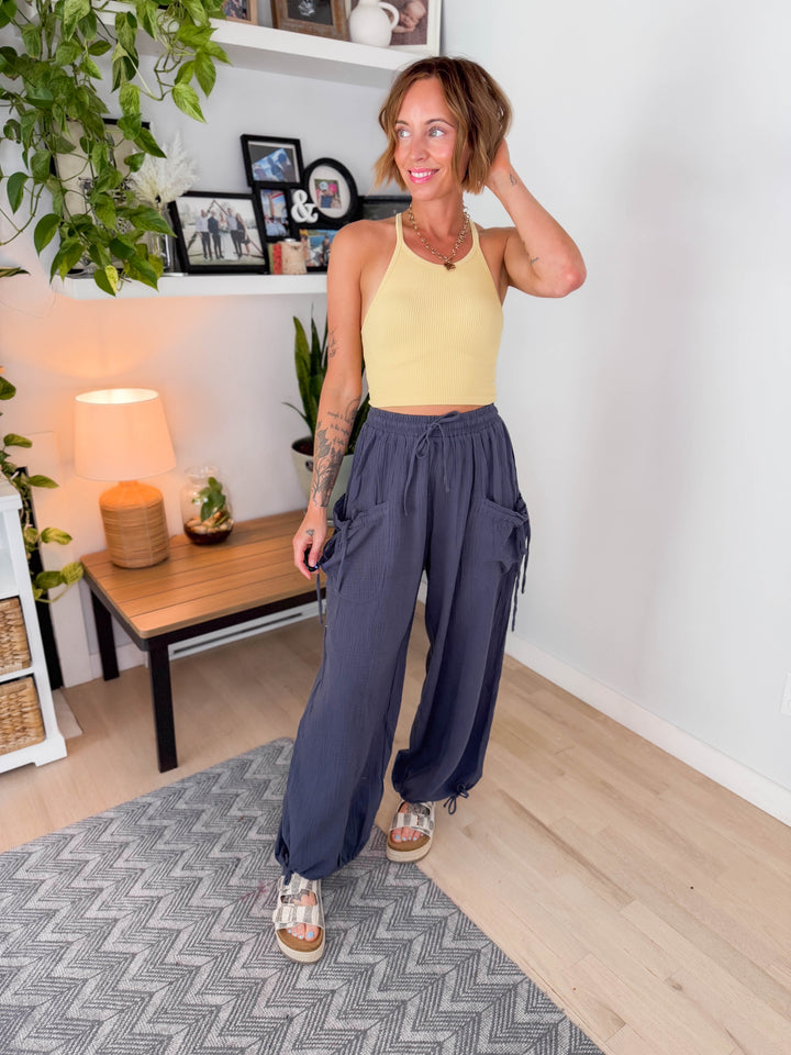 Faira Cotton Gauze Jogger Pant- CHARCOAL