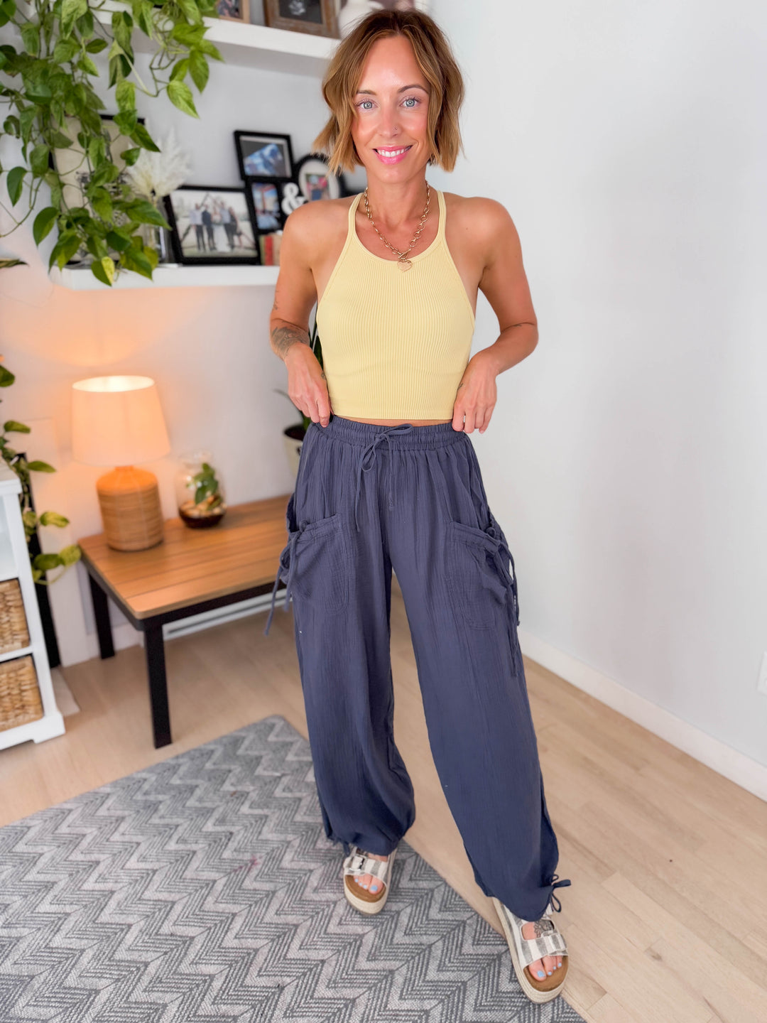 Faira Cotton Gauze Jogger Pant- CHARCOAL