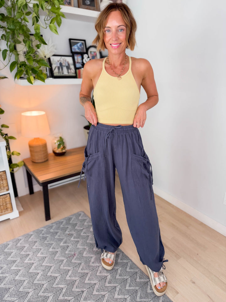 Faira Cotton Gauze Jogger Pant- CHARCOAL