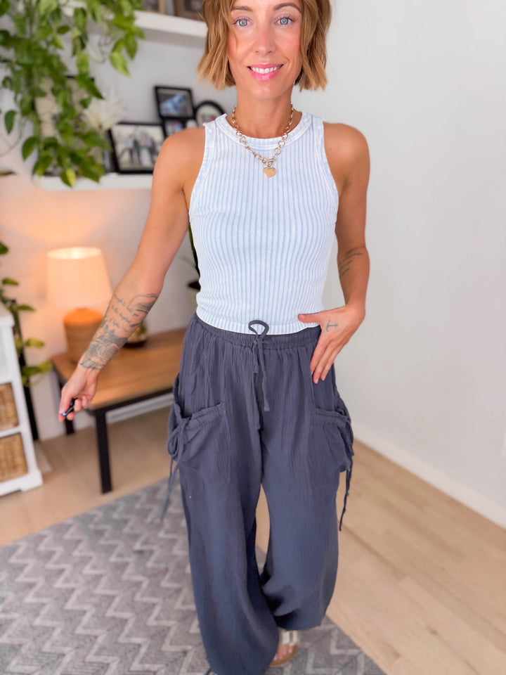 Vintage Wide Ribbed Tank Top- AIRY BLUE