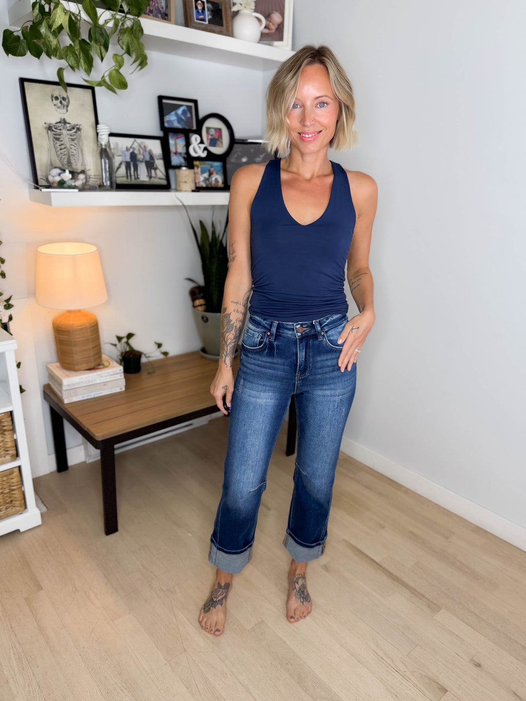 Risen Adley High Rise Cuffed Jeans- DARK WASH