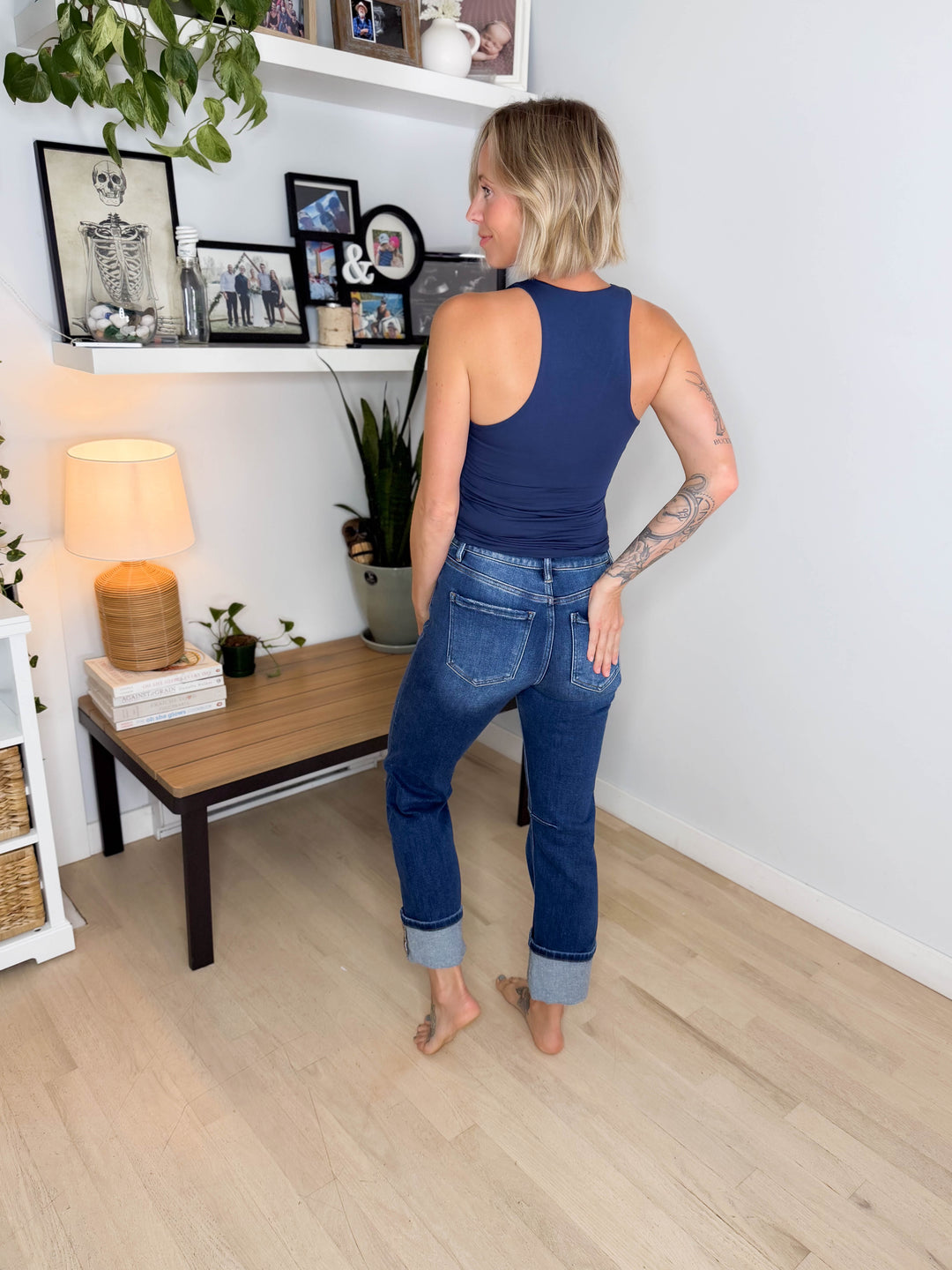 Risen Adley High Rise Cuffed Jeans- DARK WASH
