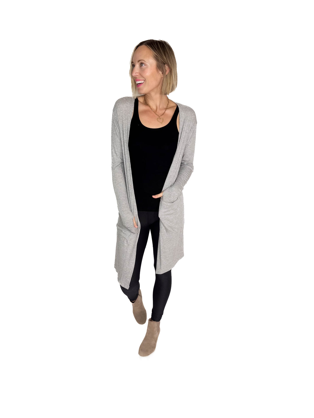 Sierra Ribbed Cardigan- HEATHER GRAY