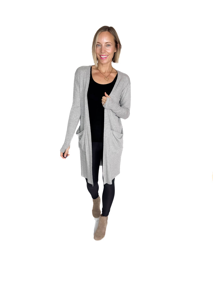 Sierra Ribbed Cardigan- HEATHER GRAY