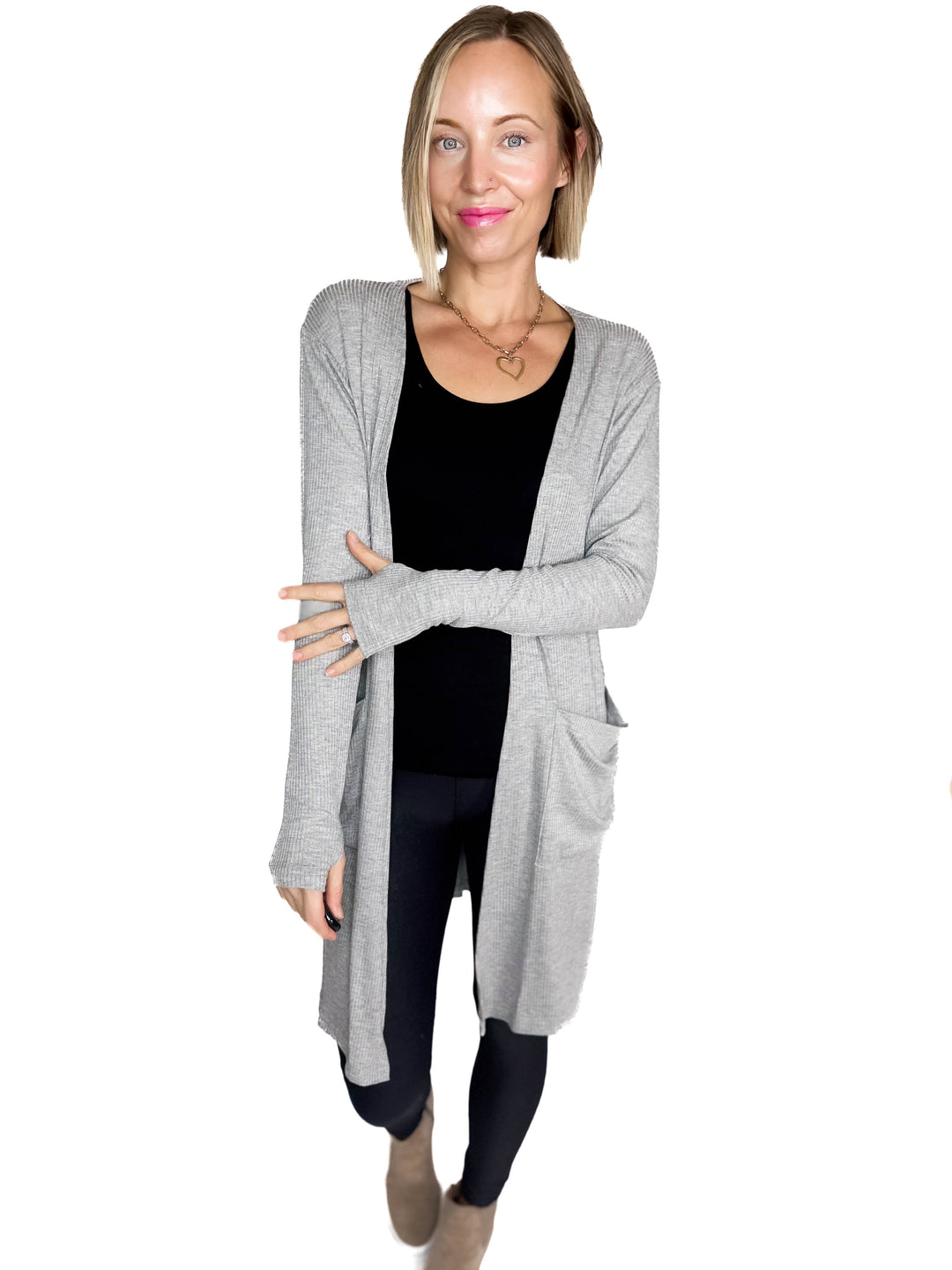 Sierra Ribbed Cardigan- HEATHER GRAY