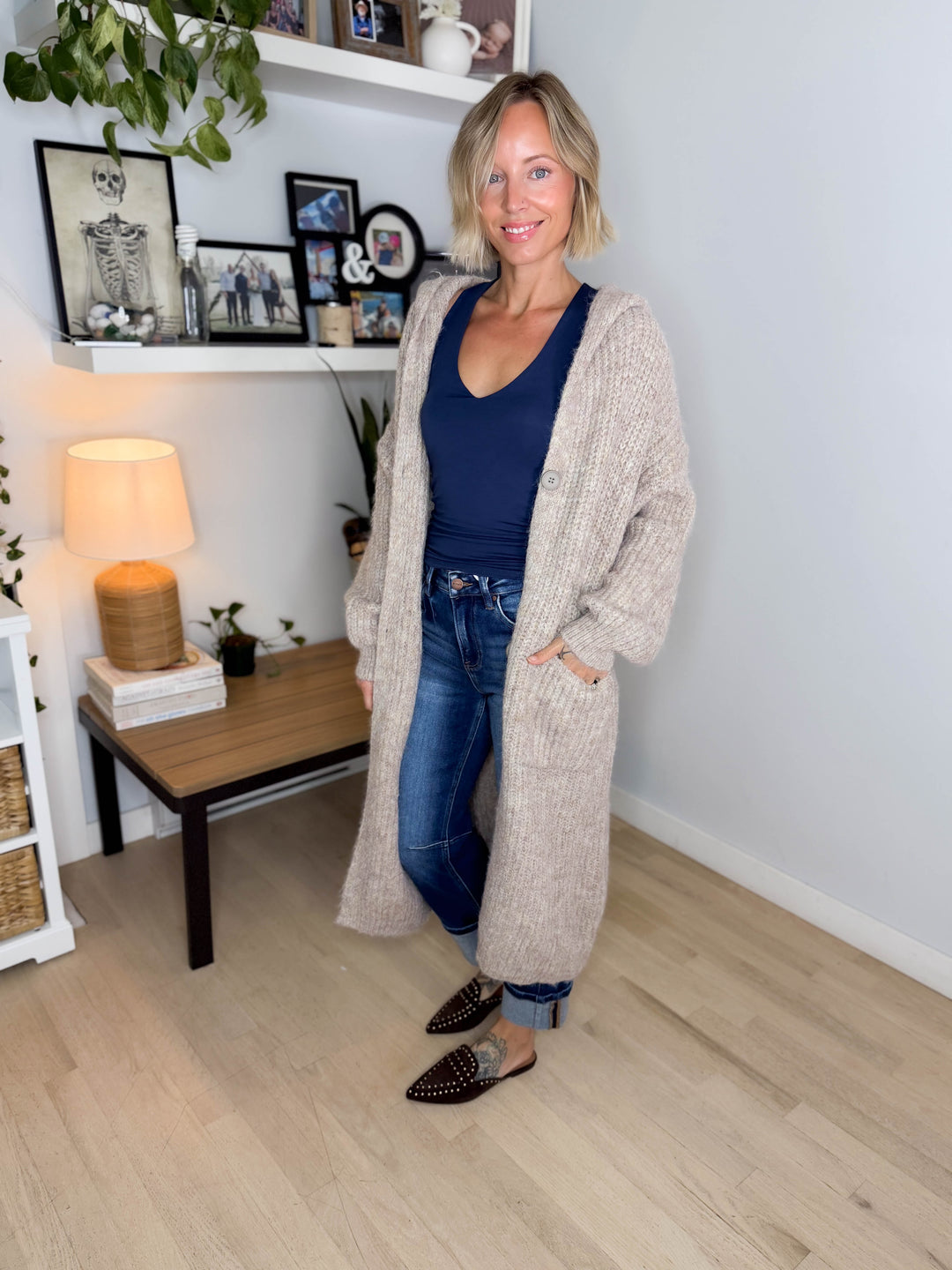 Cabin Cozy Hooded Cardigan- KHAKI